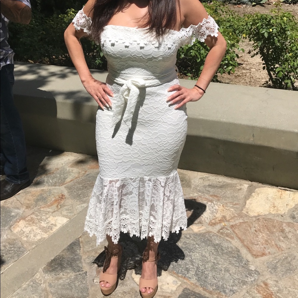 White dress. Wore once for rehearsal dinner.